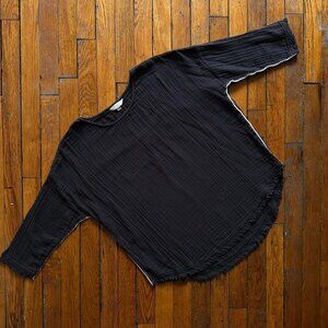 VOLOSHIN Oversized‎ 3/4 Sleeve Shirt Top Women Small Navy Blue White Accent